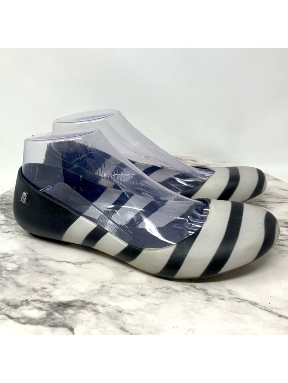 Melissa Divine Optical Black And White Stripe Jelly Ballet Flats 8 Avant Garde